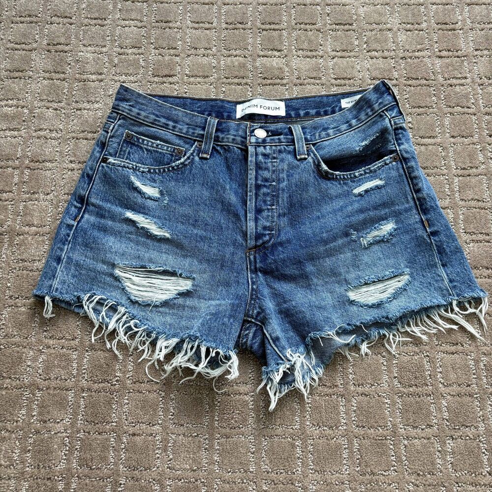 Aritzia Denim Forum Ex Boyfriend Shorts Women's 26 Button Fly Distressed Cut Off